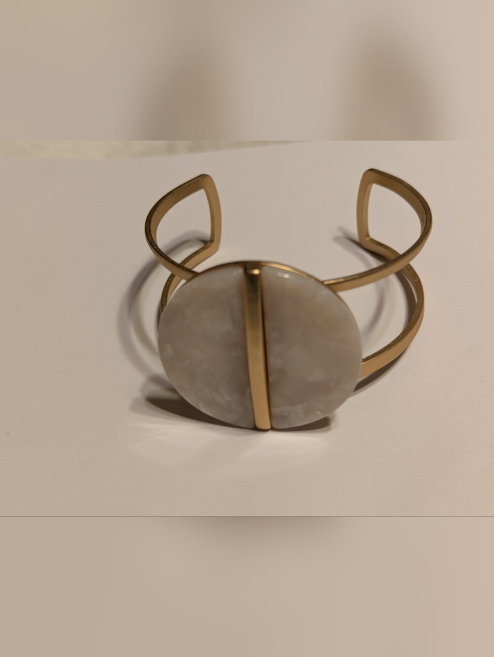 Vintage Geometric Brass & Acetate Cage Cuff Bracelet